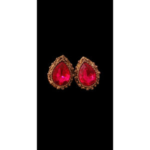 Vintage High End Gold Tone Pink Teardrop Glass Stud Post Statement Earrings